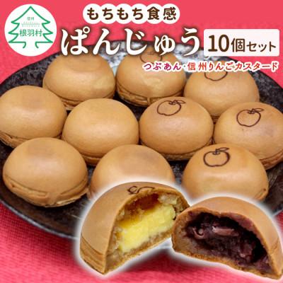 ふるさと納税 根羽村 もちもち美味しい!ぱんじゅうセット つぶあん&amp;りんごカスタード味 10個入り 和菓子
