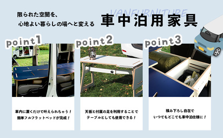 車中泊用家具（バンファニチャー）N-BOX専用　スタンダード　ダブル　フルセット（ブルー）【460019】