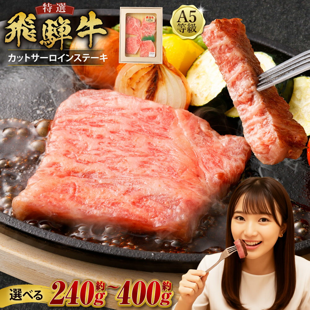 【ふるさと納税】飛騨牛 A5等級 カットサーロインステーキ ＜選べる内容量＞ 計約240g ( 約80g×3枚 ) / 計約400g ( 約80g×5枚 ) | お肉 牛肉 肉 ステーキ ステーキ肉 和牛 霜降り 冷凍 焼き肉 焼肉 BBQ バーベキュー 岐阜県産 国産 岐阜県 美濃加茂市 送料無料
