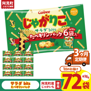 【3ヶ月定期便】カルビー じゃがりこサラダ bits たべキリンパック 96g(16g×6袋)×12個｜Calbee お菓子 菓子 おやつ おかし ぽてち ポテチ スナック おつまみ ジャガイモ じゃがいも（93-77）
