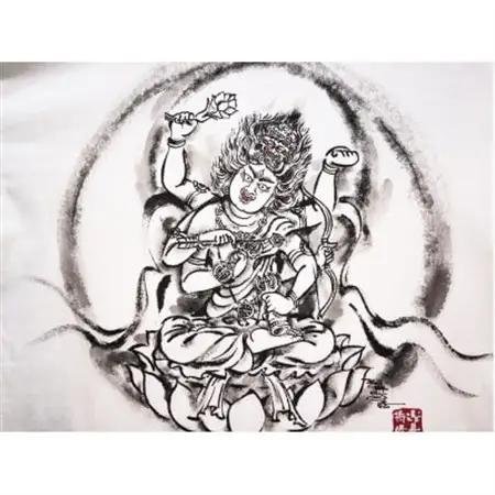 手描きTシャツ 仏画 愛染明王 白 (半袖 Mサイズ)【1615474】