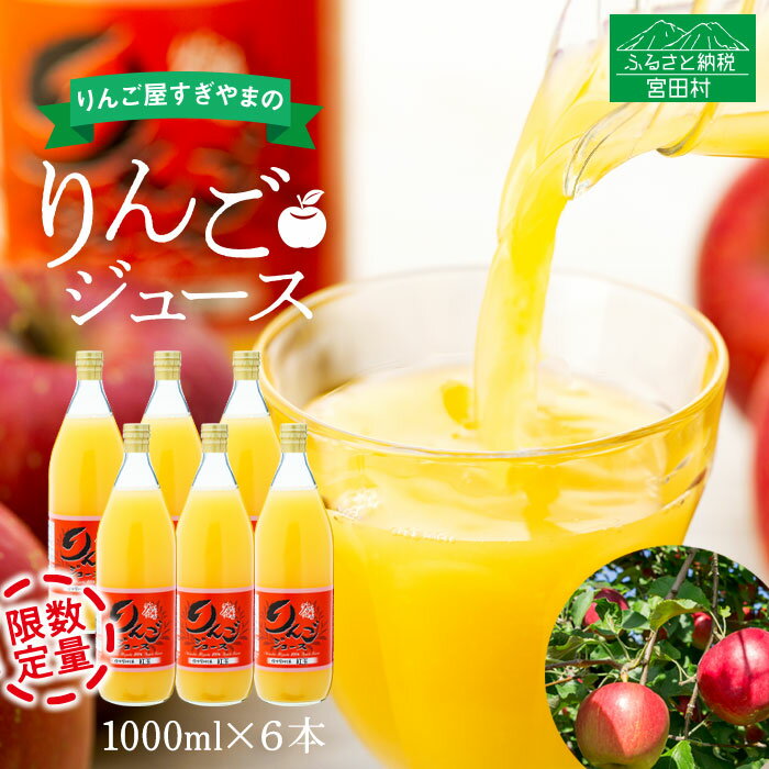 【ふるさと納税】「りんご屋すぎやま」のりんごジュース6本セット（品種：つがる・紅玉・秋映・シナノドルチェ・シナノゴールド・シナノスイート・ふじ等）