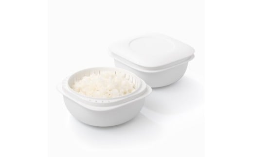 蒸気であたためる冷凍ごはん容器　2個組【5色から好きなカラーを選べる】 ホワイト / 奈良県 葛城市 容器 プラスチック ライクイット 冷凍ご飯 ザル型【like090-1】_イメージ2