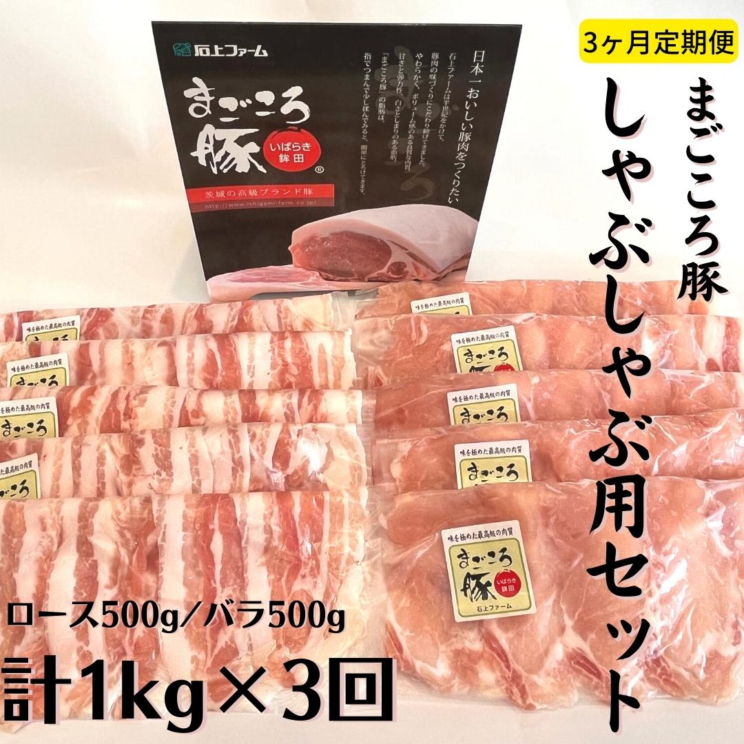 【ふるさと納税】〈3ヶ月定期便〉まごころ豚 しゃぶしゃぶ用豚肉セット1kg（ロース500g＆豚バラ500g）×3回