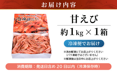 甘えび 約1kg × 1箱 ぷりぷり食感にとろける甘さ！越前三国港産甘えび【海老 えび エビ アマエビ あまえび 甘海老 赤エビ アカエビ あかえび ホッコクアカエビ 殻付きえび 有頭えび 殻付きエビ