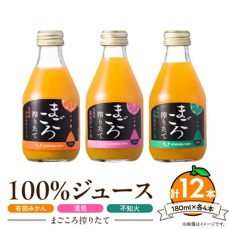 【まごころ搾りたて】100%ジュース《みかん・清見・不知火》180ml 各4本　計12本_ZE6439
