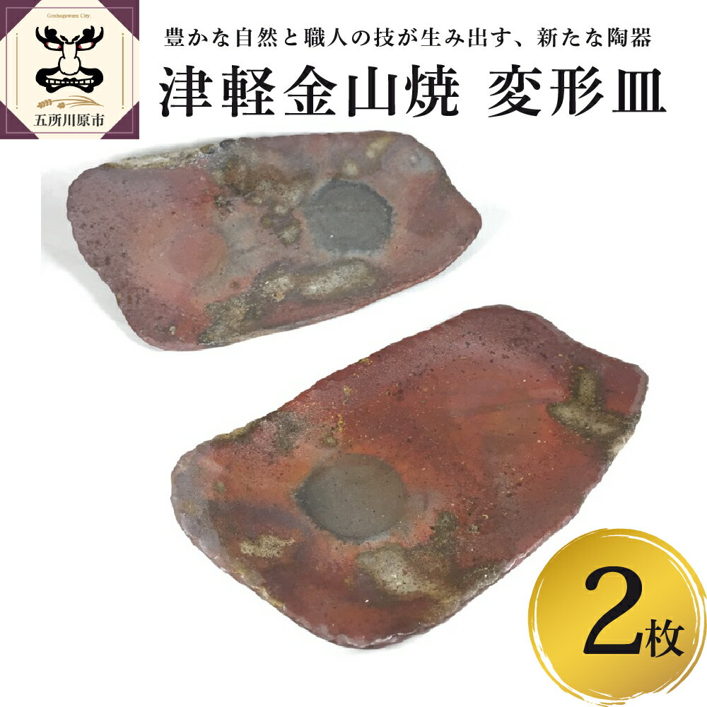 【ふるさと納税】 津軽金山焼 変形皿 2枚 (24×13.5×2.5cm) / 陶磁器 ポーセリン 焼締陶器 陶器 和食器 食器 カラトリー 皿 雑貨・日用品 青森県 五所川原市