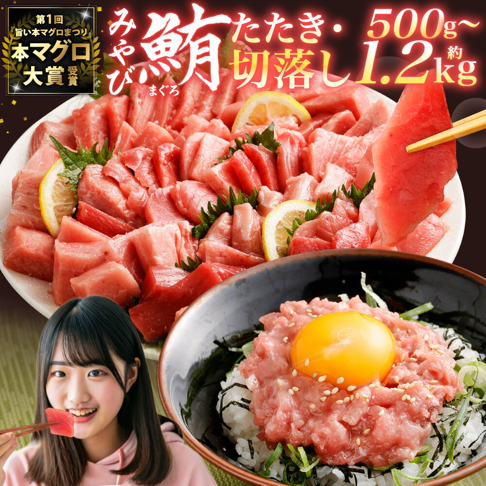 【ふるさと納税】 本マグロ大賞受賞 みやび鮪 たたき ・ 訳あり 切り落とし 端っこちゃん セット 選べる内容量 ( 計約500g / 計約800g / 計約1.2kg ) | まぐろ マグロ 鮪 本まぐろ タタキ トロ 中落ち すき身 冷凍まぐろ 訳アリ 不揃い 海鮮 冷凍 長崎県産 送料無料
