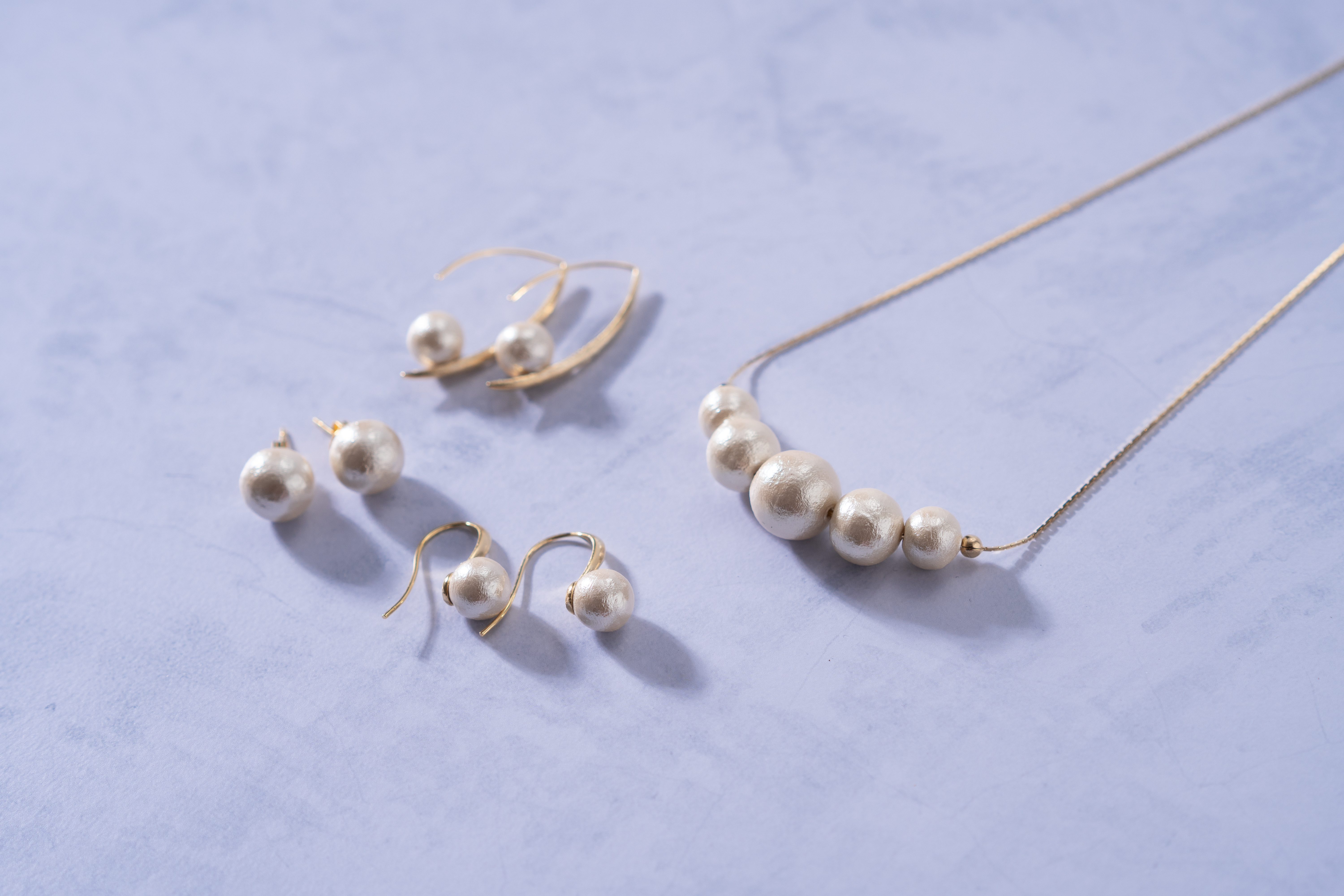 コットンパール「キスカ」ゴールドチェーンネックレスとピアス３点セット【～en～】｜コットンパール ネックレス アクセサリー 入学式 卒業式 結婚式 ゴールド