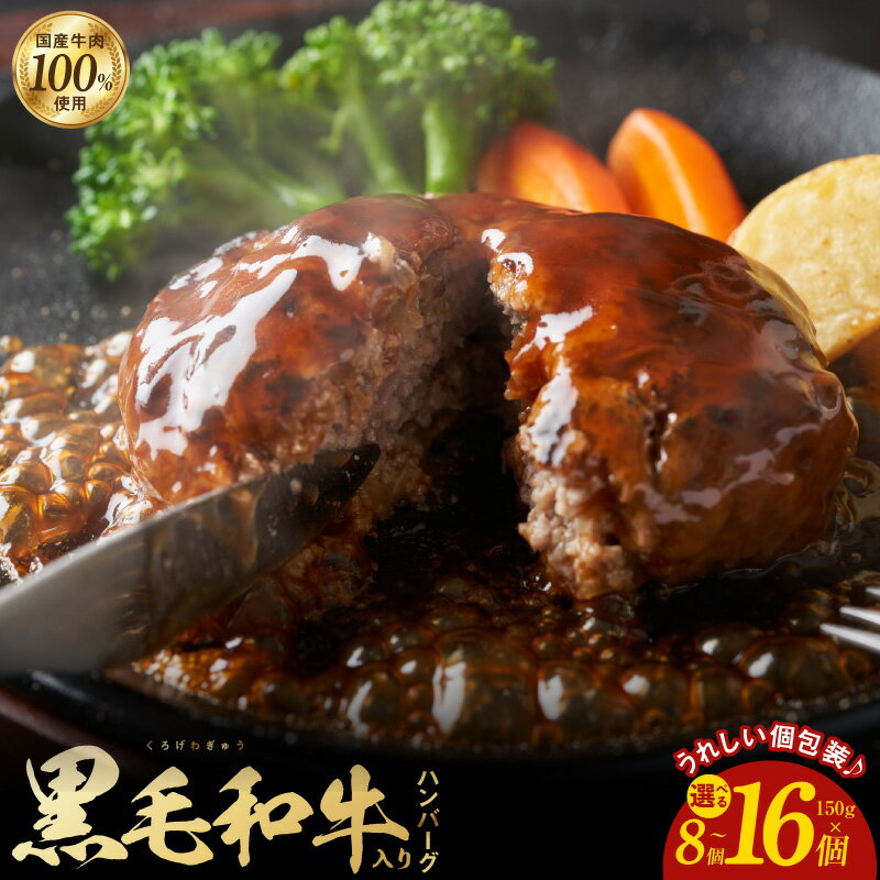 【ふるさと納税】黒毛和牛入り 国産牛肉100％ ハンバーグ 150g × 8個 / 16個 発送時期が選べる 個包装 簡単調理 おかず お弁当 肉屋 肉汁 こだわり オリジナル 自家製 小分け 便利 アレンジ 発送月 大阪府 泉佐野市 送料無料 肉の泉佐野