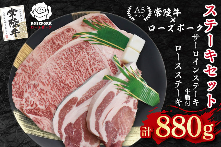 
            【常陸牛 A5ランク・ローズポークステーキセット】常陸牛サーロインステーキ600g（300g×２枚）＋ローズポークロースステーキ280g（140g×２枚） 冷凍 国産牛 和牛 牛肉 豚肉　ブランド豚 茨城県 水戸市 食べ比べ セット商品 国産 35000円以内 老舗精肉店 EK-45

          