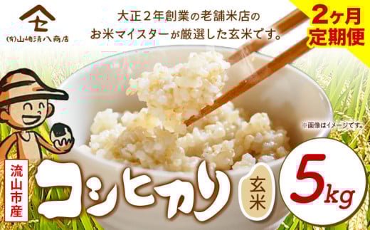 【毎月定期便2回】米 コシヒカリ 新川耕地・減農薬コシヒカリ 玄米 5kg《お申込み月の翌月から出荷開始》  有限会社山崎清八商店 千葉県 流山市 新川耕地 送料無料 定期便 st-p