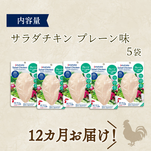 【 定期便 / 12ヶ月 】サラダチキン (プレーン味) 100g ×5袋 (500g×12回) 冷凍 フランス赤鶏 皮なしむね肉 国産 鶏肉 機能性表示食品 pH調整剤不使用 リン酸塩不使用 増粘剤