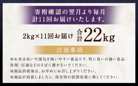 【11ヶ月定期便】らんこし米 (ゆめぴりか)2kg 合計22kg お米 ゆめぴりか 精米