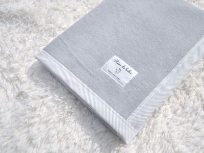 名入れ可 綿100% ベビー毛布(ダークグレー／ストライプ) 85×115cm 毛布の町(泉大津市産) [3356]