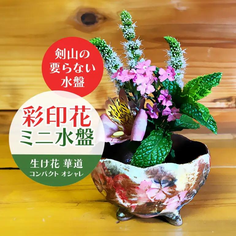 彩印花ミニ水盤 生け花 コンパクト 花器 【華道】【ho0846】