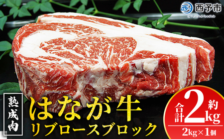 ＜熟成肉 はなが牛リブロースブロック約2kg（2kg×1個）＞ 牛肉 ステーキ 鉄板焼き 焼き肉 国産 塊肉 かたまり 霜降り しもふり バーベキュー BBQ キャンプ アウトドア 特産品 ゆうぼく 愛媛県 西予市【冷凍】『2か月以内に順次出荷予定』UYB0021