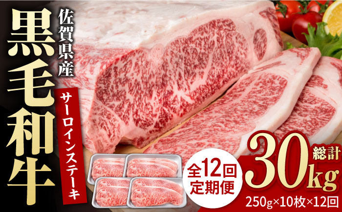 
            【12回定期便】佐賀県産 黒毛和牛 贅沢 サーロインステーキ 250g×10枚（計2.5kg）【いろは精肉店】佐賀県産 佐賀産和牛 牛肉 国産 肉 和牛 サーロイン ステーキ さーろいん すてーき 冷凍 白石町 九州 定期便 人気 高評価 九州 佐賀県 白石町 [IAG098]
          