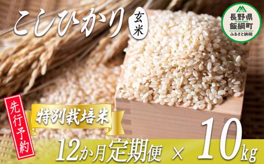 特別栽培米 かざまファーマー コシヒカリ （ 玄米 ） 10kg × 12回 【12カ月定期便】【令和6年度収穫分】 ※沖縄および離島への配送不可 ※2024年10月上旬頃から順次発送予定 信州の環境にやさしい農産物認証 長野県 飯綱町 [1472]