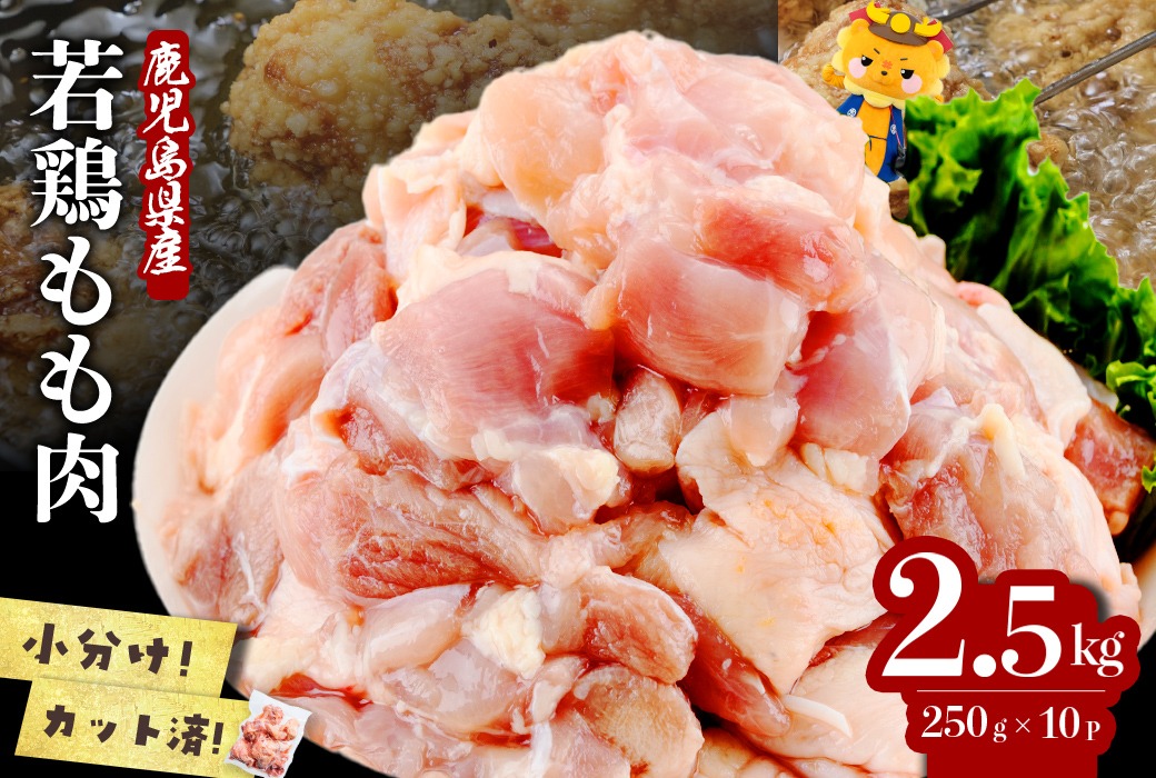 小分けで便利！鹿児島県産若鶏もも肉切身 計2.5kg(250g×10P) a2-124