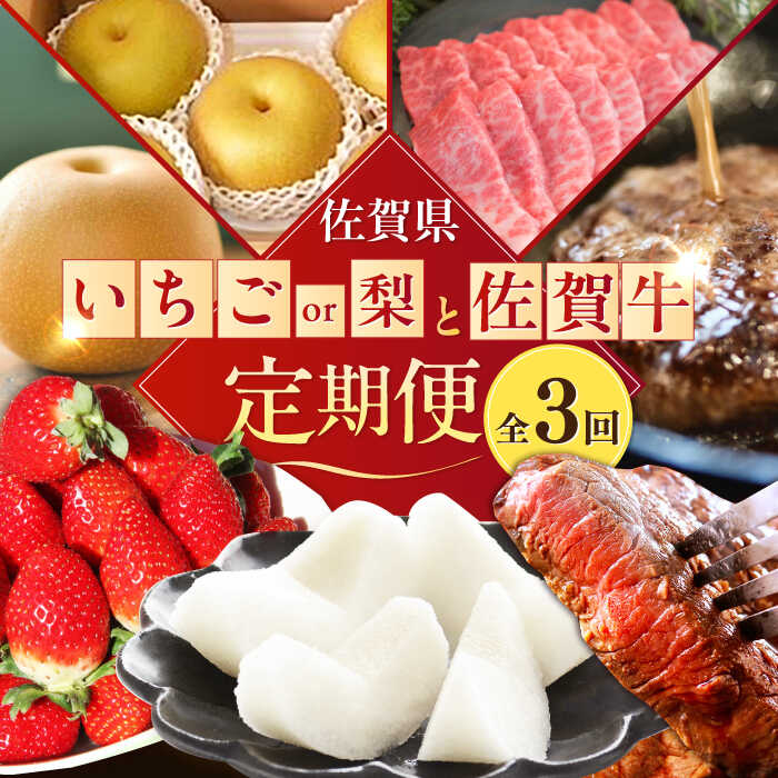 【ふるさと納税】【全3回定期便】【選べる！】いちごor梨と佐賀牛定期便 / ステーキ 焼肉 ハンバーグ フルーツ / 佐賀県ふるさと納税[41AAZZ011]