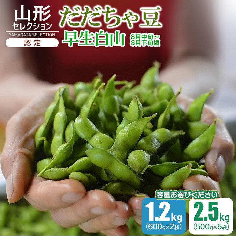 【ふるさと納税】【令和7年産先行予約】山形セレクション認定 だだちゃ豆「早生白山」【容量お選びください：1.2k〜2.5kg】レンジで調理可能なレンジ袋付き 発送時期：8月中旬〜8月下旬発送 | 枝豆 山形県 鶴岡市産 えだまめ お取り寄せ ご当地 白山ちゃ茶農園