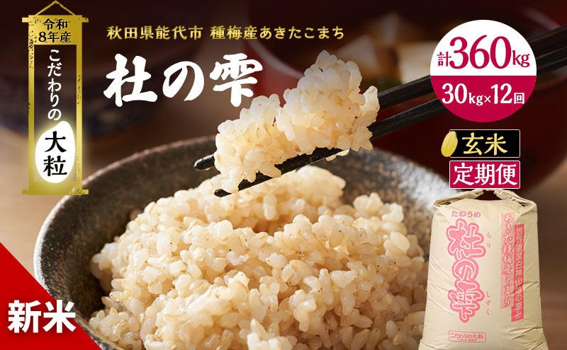 
                  新米 先行予約 令和8年産[玄米]【定期便12ヶ月】秋田県産 あきたこまち 30kg×12回 計360kg「杜の雫」こだわりの大粒 種梅産【 お米 おこめ たねうめ 精米 ご飯 ごはん ブランド米 大粒 おにぎり 産地直送 能代 】
                