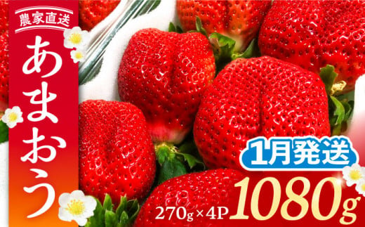 【先行予約】【1月発送】農家直送 あまおう 1080g (270g以上 × 4パック) 土耕栽培《豊前市》【内藤農園】果物 いちご [VAB004]