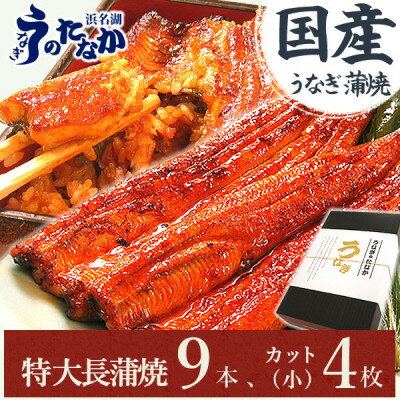 【ふるさと納税】浜名湖・うなぎのたなかのふっくら柔らか国産うなぎ!どっさり山盛り!長蒲焼9本、カット(小)4枚_ ウナギ 鰻 うなぎ かば焼き 蒲焼き 人気 美味しい 国産 浜名湖 産地直送 小分け 個包装 ギフト 贈答 専門店 静岡 【配送不可地域：離島】【1417598】