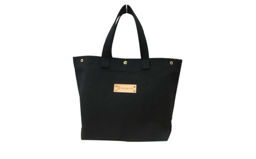 【福岡市の縫製工場オリジナルブランド　OKUNIYA】本革ネーム (ヌメ) トートバッグ ブラック【サイズ：M】
