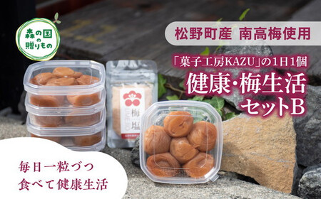 【松野町産 南高梅使用】「菓子工房KAZU」の1日1個 健康・梅生活セットB（４Lサイズ梅干し6個×5箱＋梅塩（50g）×1袋）