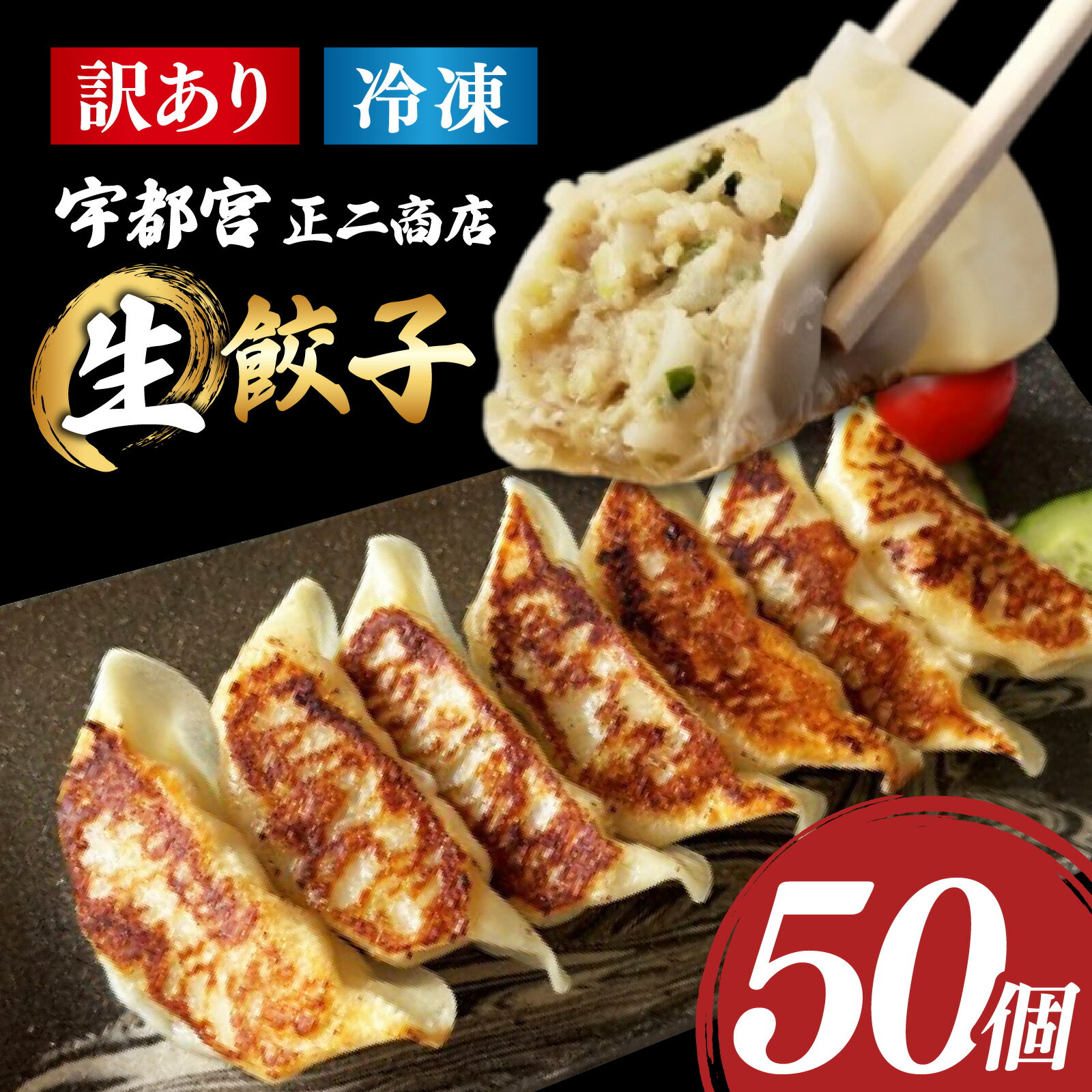 【ふるさと納税】【訳あり】福井のうまい生餃子 50粒【冷凍】 [A-195002] / ぎょうざ たれ付き もちもちおかず 冷凍 豚肉 国産 送料無料