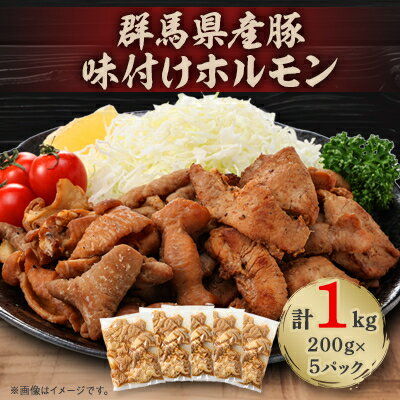 【ふるさと納税】群馬県産豚味付けホルモン　1kg(200g×5パック)　個包装食べきりサイズ【配送不可地域：離島・沖縄県】【1526485】