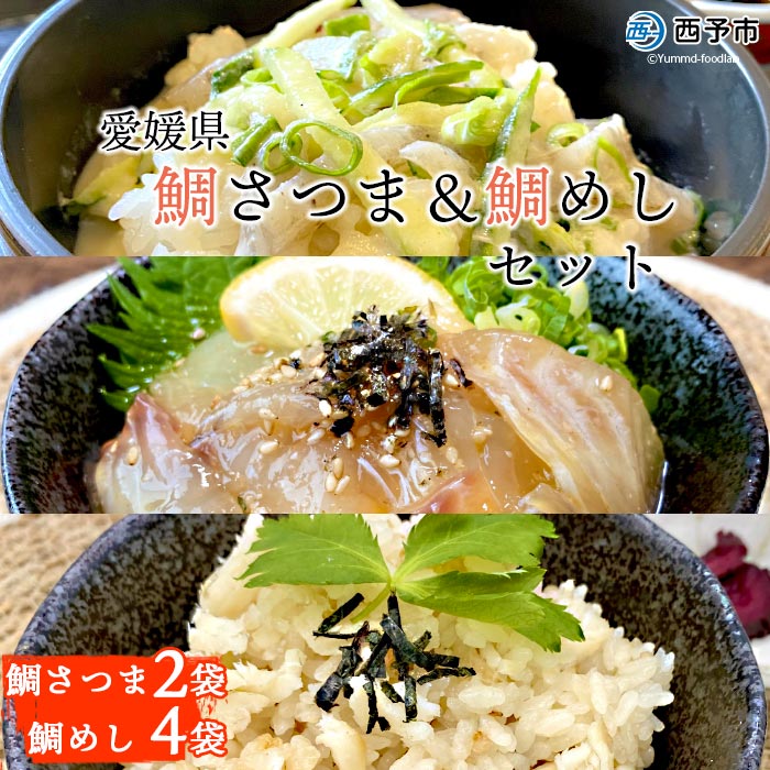 【ふるさと納税】＜愛媛県　鯛さつま＆鯛めしセット（鯛さつま2袋・鯛めし4袋）＞※1ヶ月以内に順次発送予定です。 魚 海産物 郷土料理 たい 丼 食べ比べ 野福 特産品 愛媛県 西予市 【冷凍】