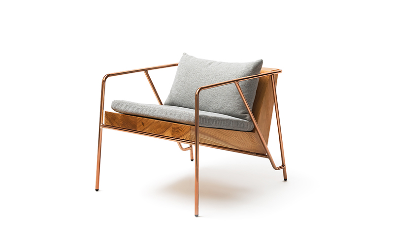 【FIL】ラウンジチェア MASS Series Lounge Chair -Natural Wood & Copper Frame-　小国杉 イージーチェア ローチェア 椅子 チェア 背もたれ 肘掛