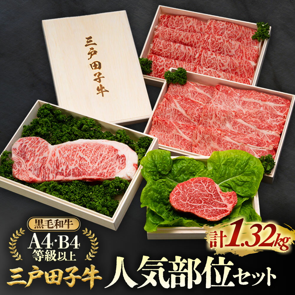 【ふるさと納税】「三戸田子牛」人気部位セット 合計1.32kg霜降り 牛 【リブロース470g・サーロイン200g・ヒレ150g・肩ロース500g】化粧箱入り黒毛和牛A4・B4等級以上 国産牛 肉 霜降り 牛 青森県 牛肉 希少 送料無料