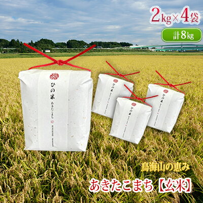 【ふるさと納税】秋田県産 あきたこまち 玄米 8kg（2kg×4袋）神宿る里の米「ひの米」（お米 小分け）　霊峰 鳥海山 自然 高原 冷涼 濃い味 新鮮 美味しい