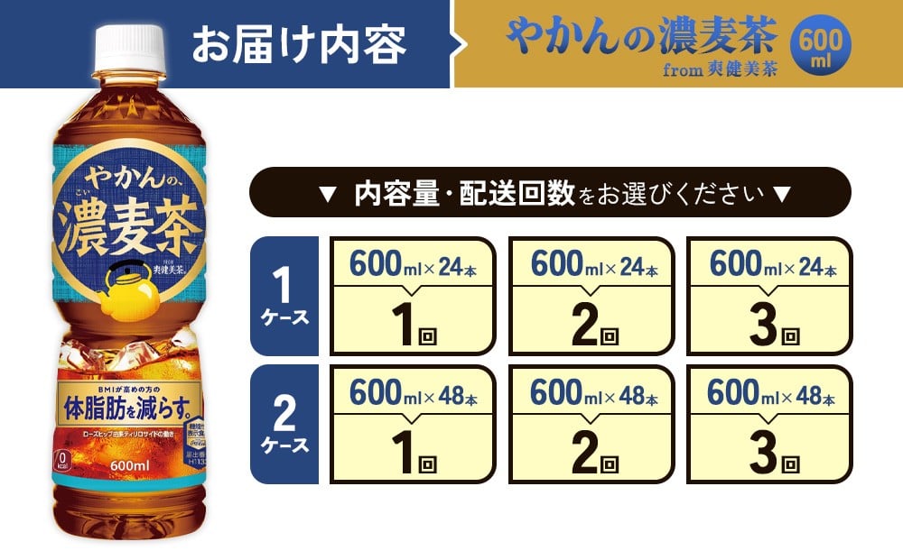 【内容量/発送回数 選べる】やかんの濃麦茶 from 爽健美茶 600ml PET