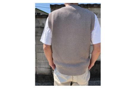 【阿部ニット】《グレー》両あぜ編みミドルゲージニットベスト（美濃和紙使用）Sサイズ F20C-399