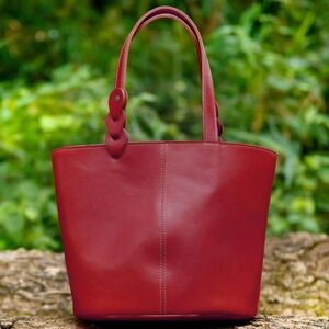 ヌメ革ミニトートバッグ（レザー 牛ヌメ革）≪ボルドー≫【hrn20】