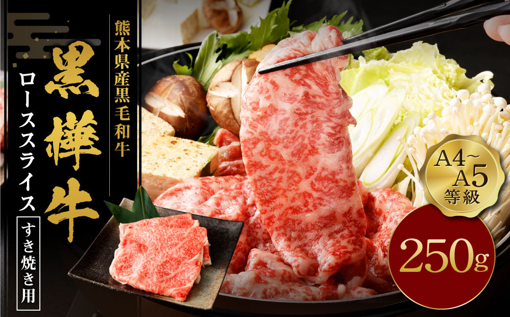 
                  くまもと黒毛和牛 黒樺牛 A4~A5等級 ローススライス すき焼き用 250g
                