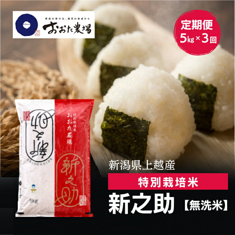 【ふるさと納税】令和8年産 新潟県上越産 特別栽培米 新之助 定期便 5kg×3回 計15kg 【無洗米】 しんのすけ 新米 おおた農場 上越市　お届け：寄附入金確認後、順次発送