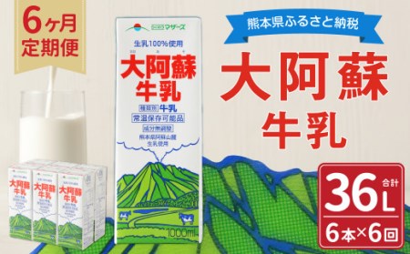 【6ヶ月定期便】大阿蘇牛乳 1L×6本×6ヶ月 合計36L 紙パック 牛乳 成分無調整牛乳 常温保存可能