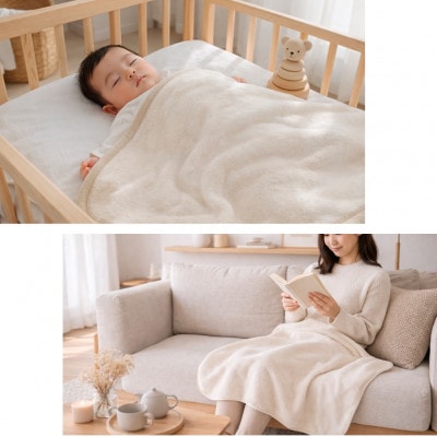 【ベビー2枚組】ふわふわ 生成りのオーガニックコットン綿毛布(70×100)【1738899】
