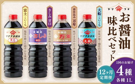 【12ヶ月定期便】 お醤油4種味比べセット ／ 調味料 醤油 しょうゆ おしょうゆ 濃口 こいくち 甘口 あまくち 料理 大分県 九重町