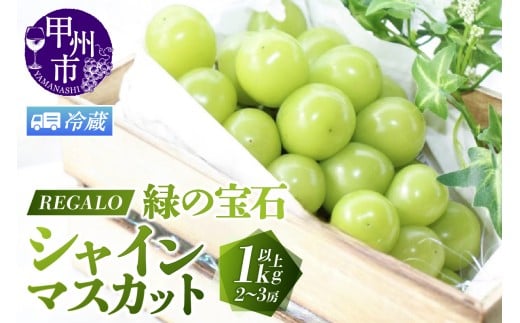 【冷蔵便】頬張る幸福感 ～緑の宝石・シャインマスカット～ 1kg以上 2～3房【2026年発送】（RG）B-840CO 【シャインマスカット 葡萄 ぶどう ブドウ 令和8年発送 期間限定 山梨県産 甲州市 フルーツ 果物】
