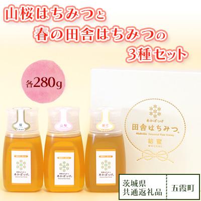 ふるさと納税 牛久市 山桜はちみつと春の田舎はちみつの3種セット【B3山桜】【茨城県共通返礼品/五霞町】