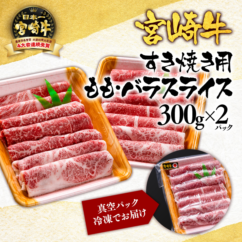 【お歳暮ギフト】「12月1日～12月20日お届け」宮崎牛モモ・バラ スライスすき焼き用600ｇ（300ｇ×2パック） 内閣総理大臣賞4連覇＜1.7-3＞N 牛肉 黒毛和牛 日本一 ギフト 贈り物 宮崎