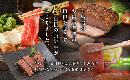 【定期便 12回】飛騨牛満喫 12ヵ月定期便 おすすめ 定期 毎月 ブランド牛 12カ月 肉 高級牛肉 高級 肉ギフト 国産 ステーキ カルビ 焼肉 しゃぶしゃぶ すき焼 すきやき ローストビーフ ギ