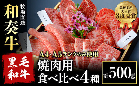 厳選 くまもと黒毛和牛 焼肉用食べ比べ4種 500g《45日以内に出荷予定(土日祝除く)》和牛焼肉LIEBE くまもと黒毛和牛